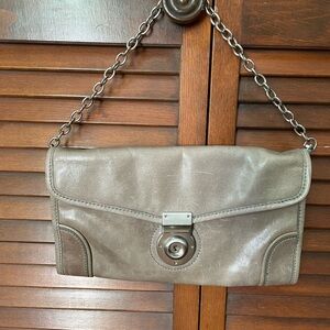 Via Spiga Elegant Gray Leather Clutch Silver Hardware